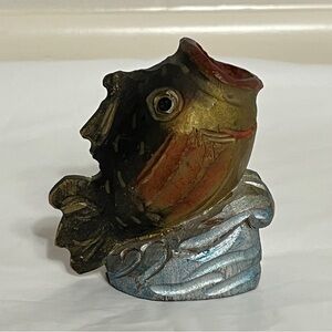 Hand Carved Handpainted Wooden Fish Figure Candle Holder 3” Tall
Pre-owned